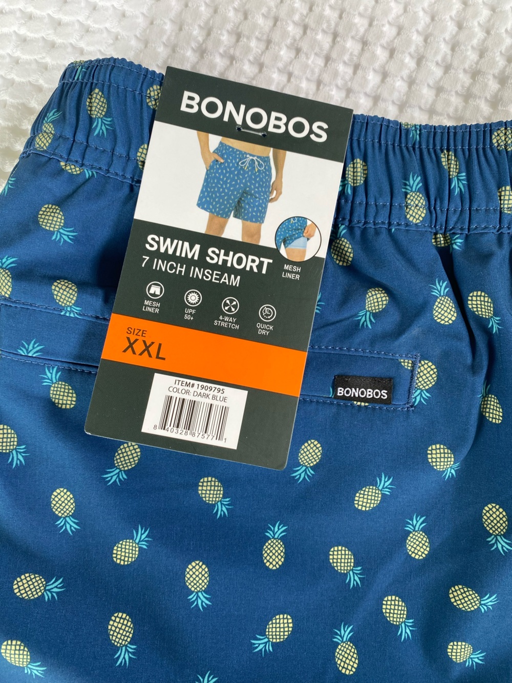 Bonobos Swim Trunks 7" Lined Navy Blue W/Pineapples XXL Bathing Suit NWT